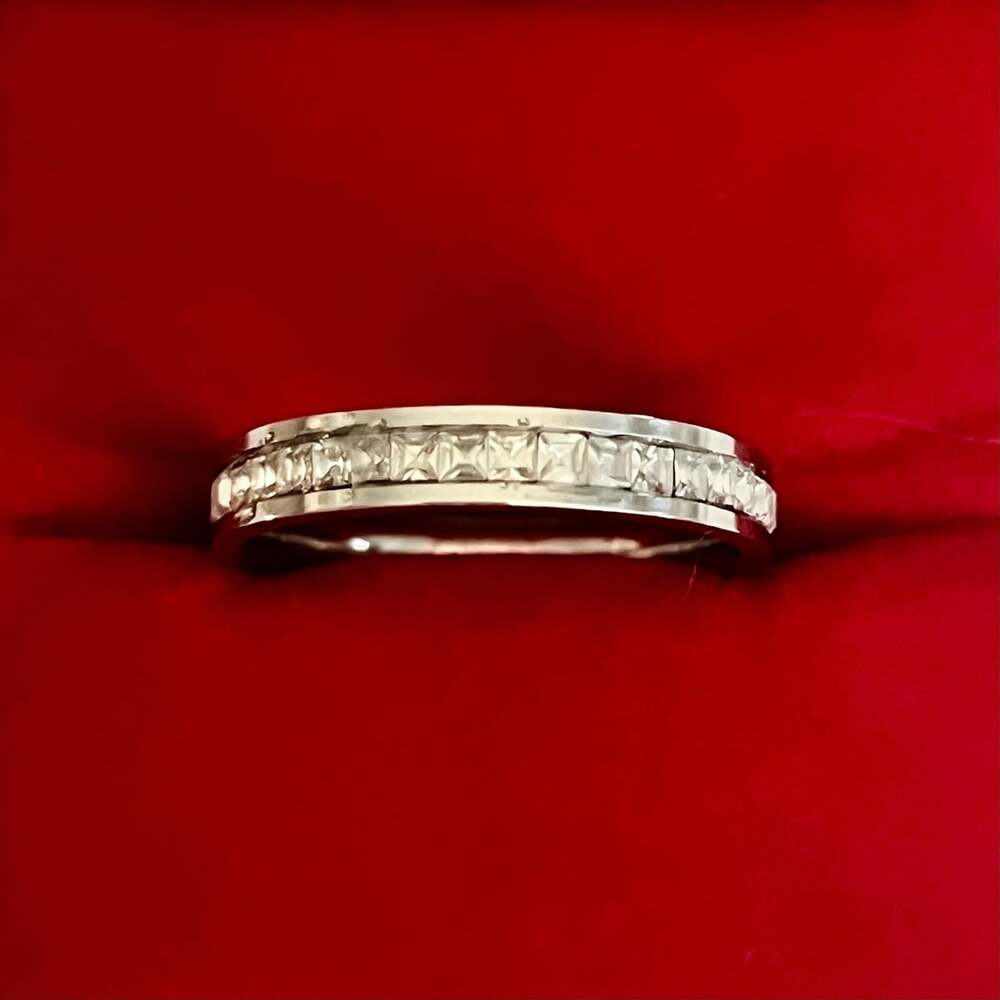 Channel Set Princess Cut Eternity CZ Titanium Steel Silver 2mm Band Ring Size 9